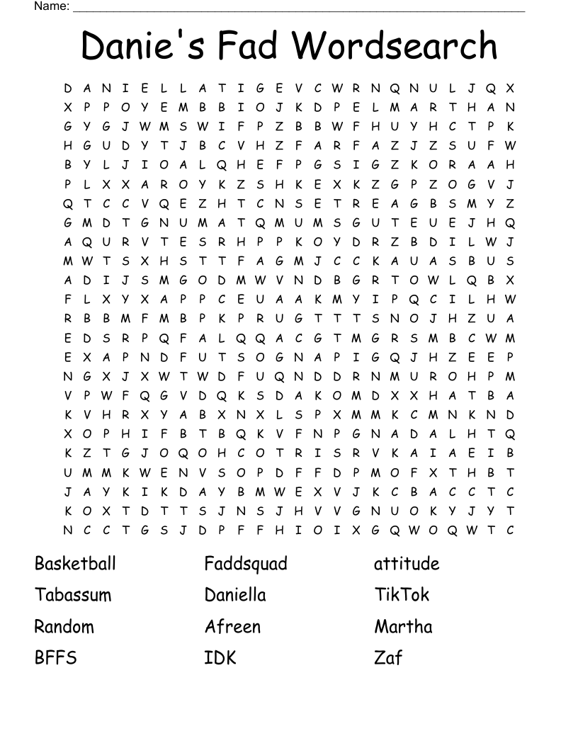 Danie's Fad Wordsearch
