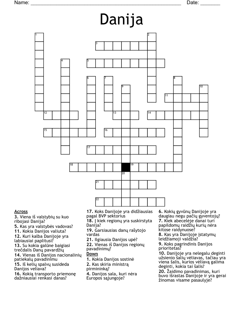 Danija Crossword