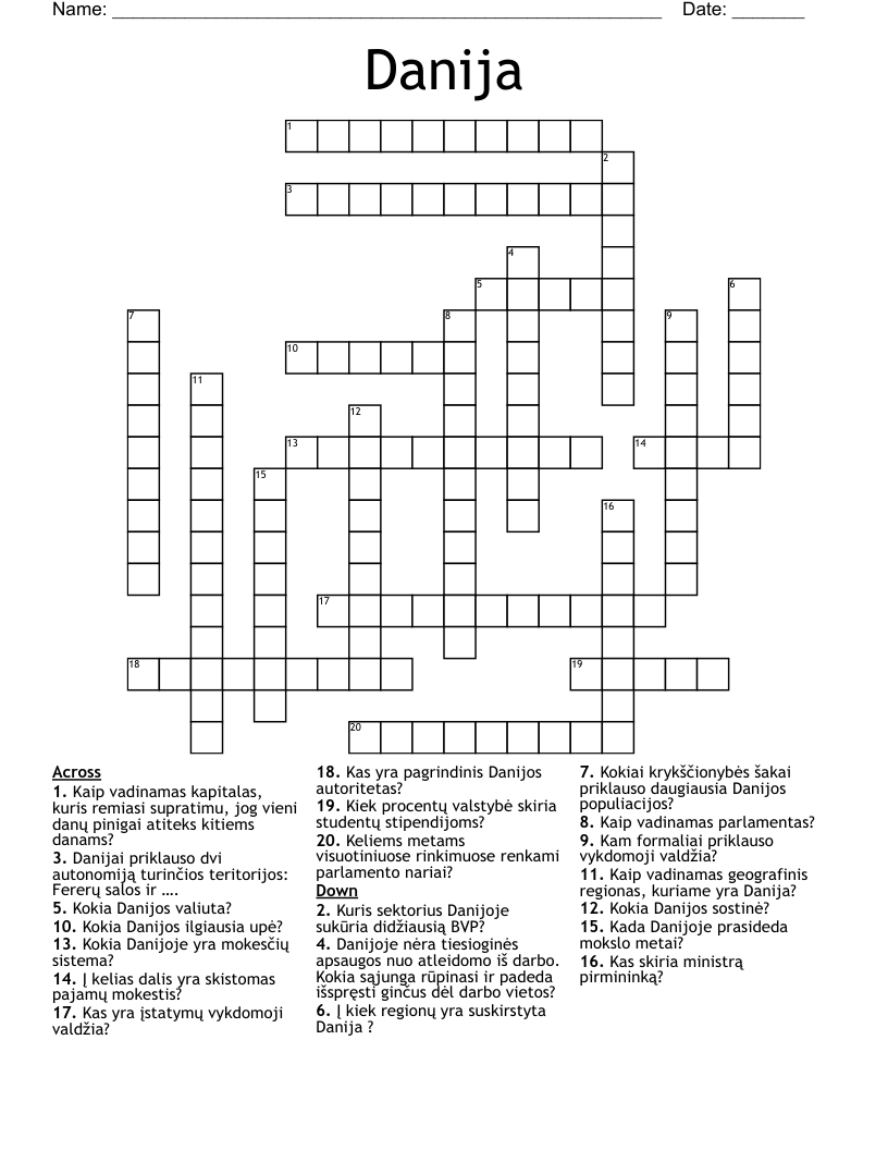 Danija Crossword