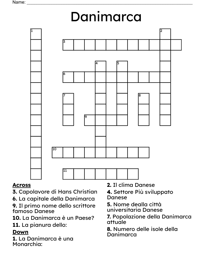 Danimarca Crossword