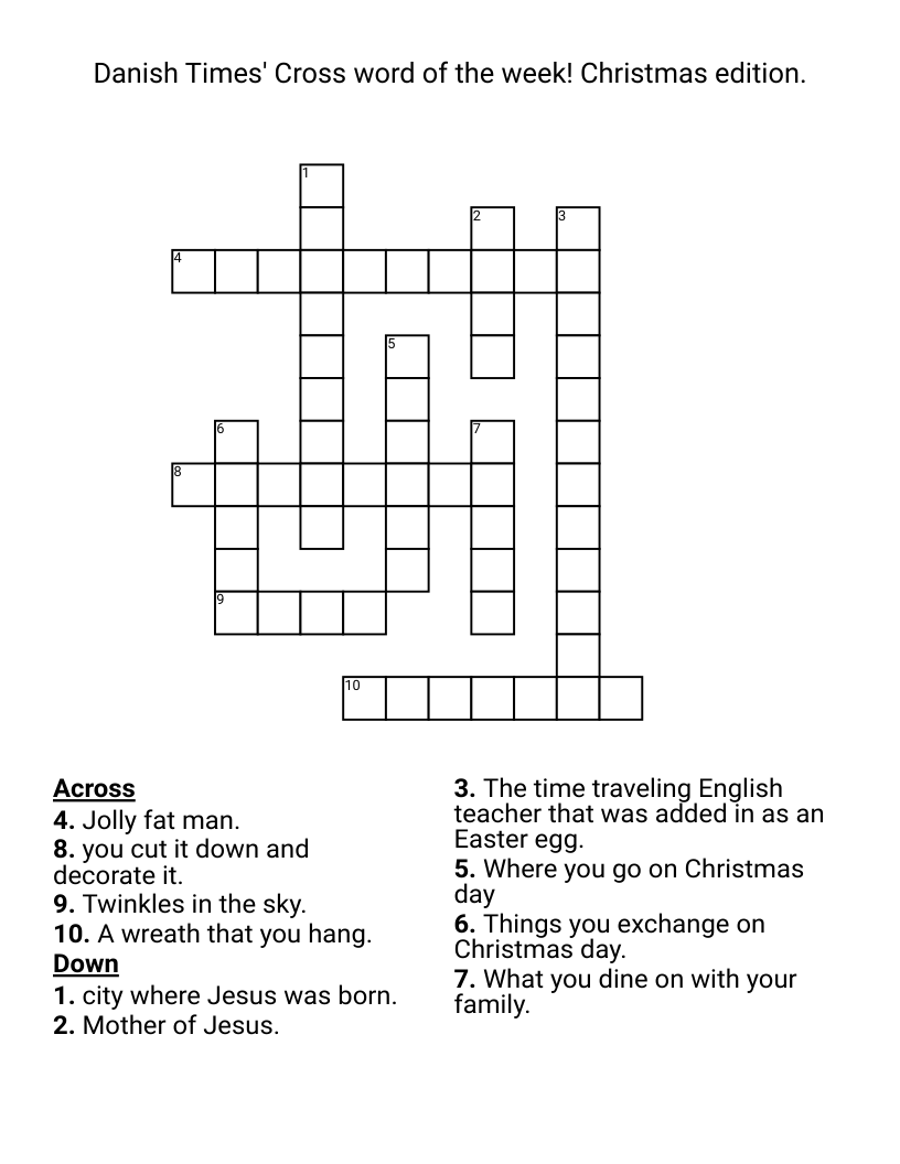 Danish Times' Cross word of the week! Christmas edition.