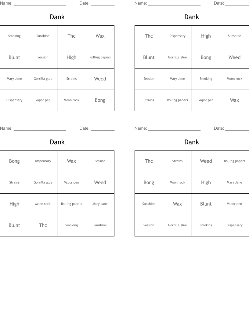 Dank Bingo Cards