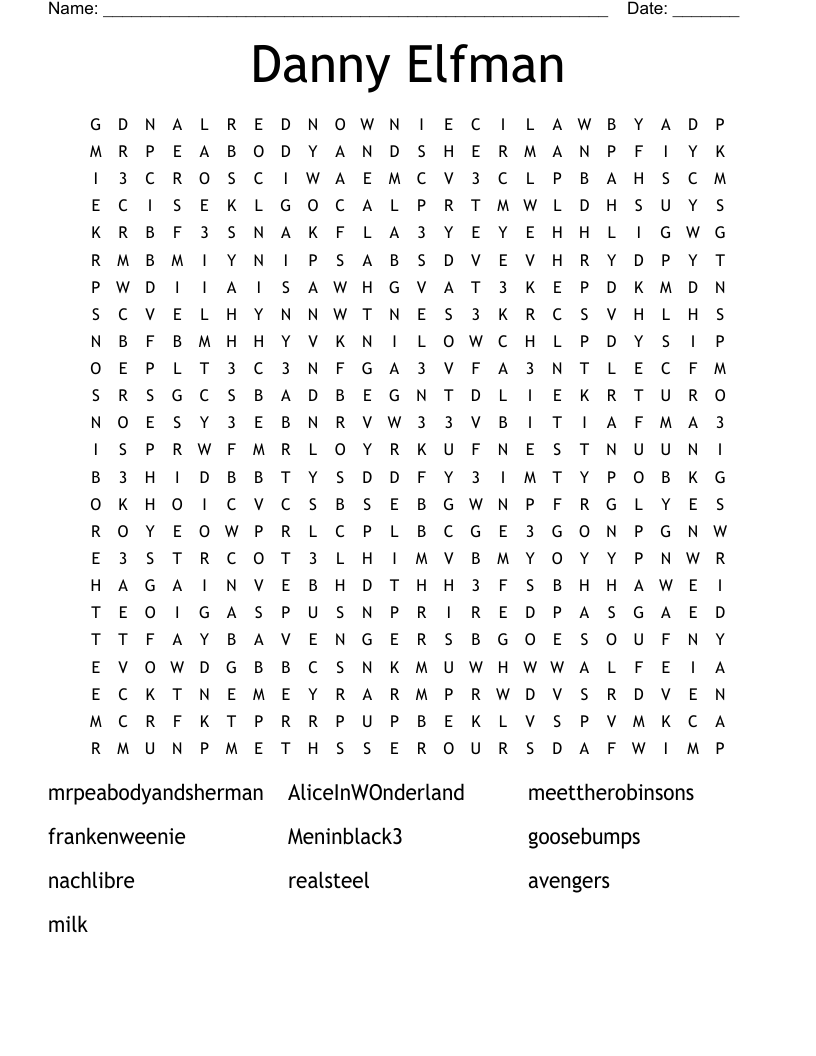 Danny Elfman Word Search