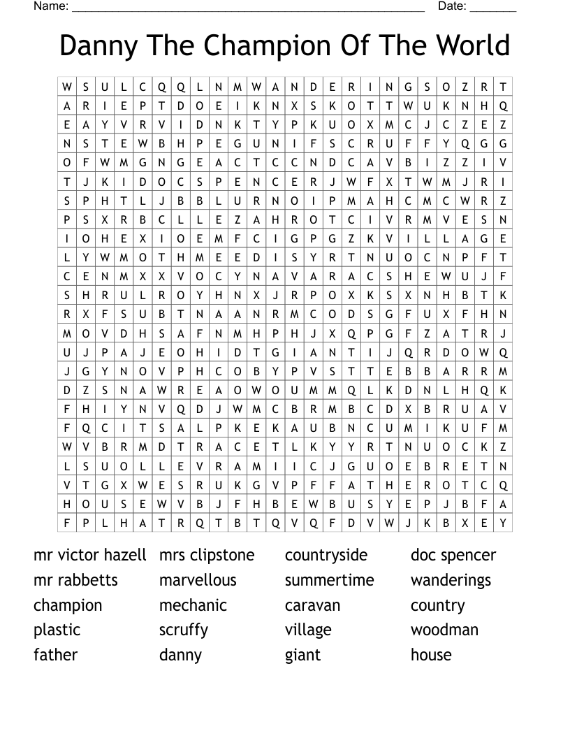 Danny The Champion Of The World Word Search