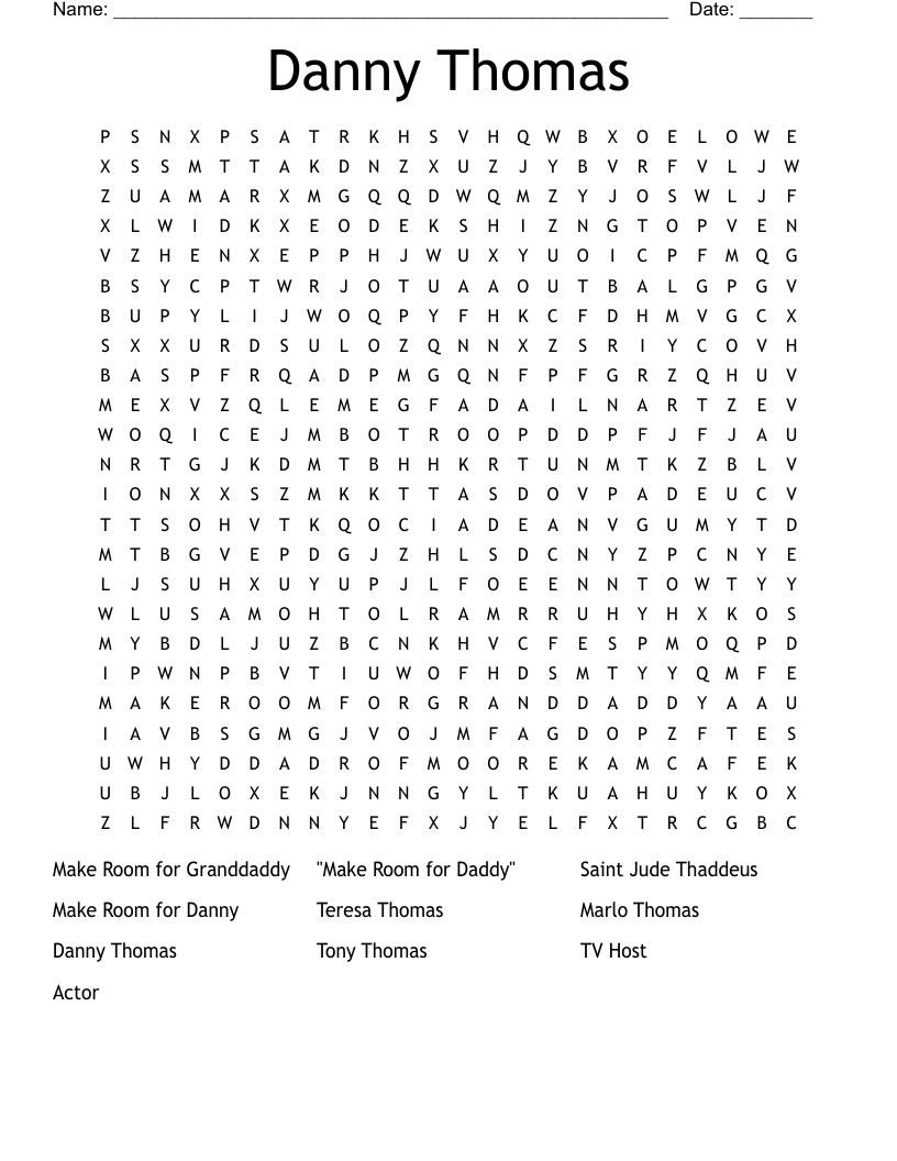 Danny Thomas Word Search