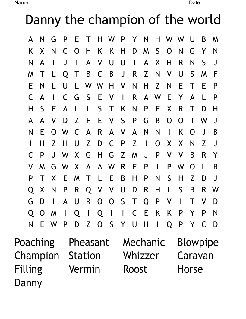 Danny the champion of the world Word Search