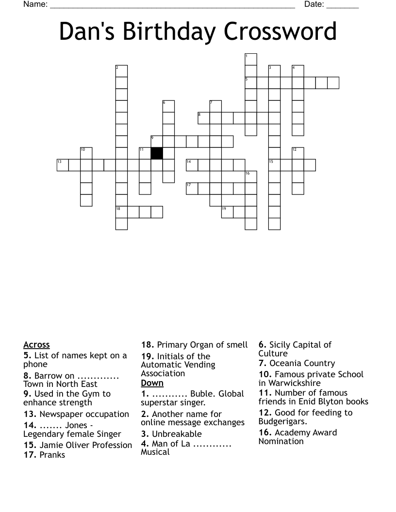 Dan's Birthday Crossword