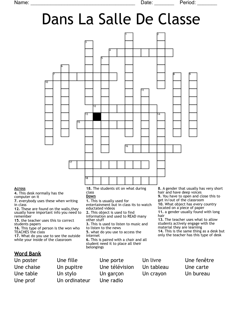 Dans La Salle De Classe Crossword