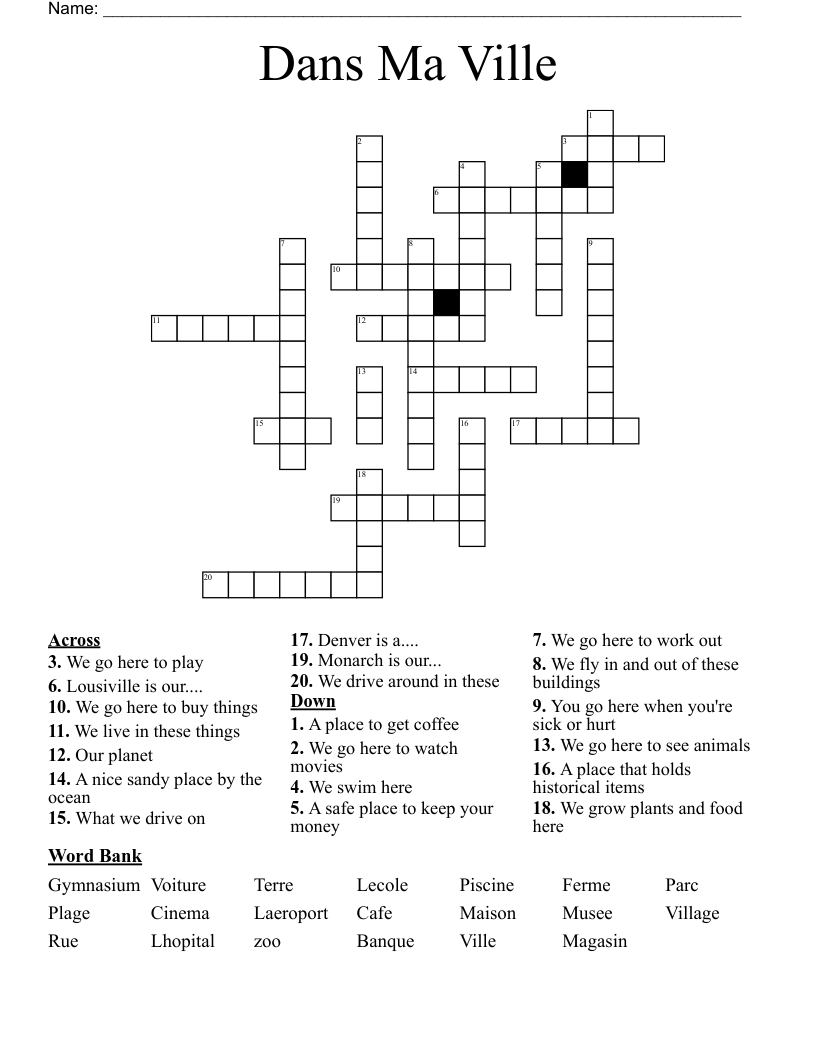 Dans Ma Ville Crossword