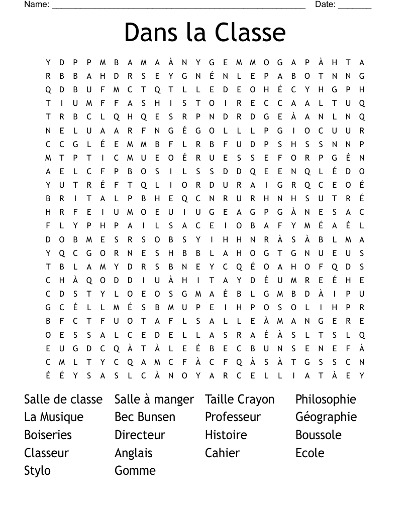 Dans la Classe Word Search