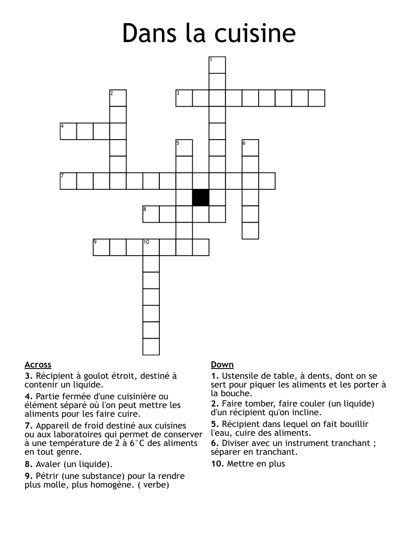 Dans la cuisine Crossword