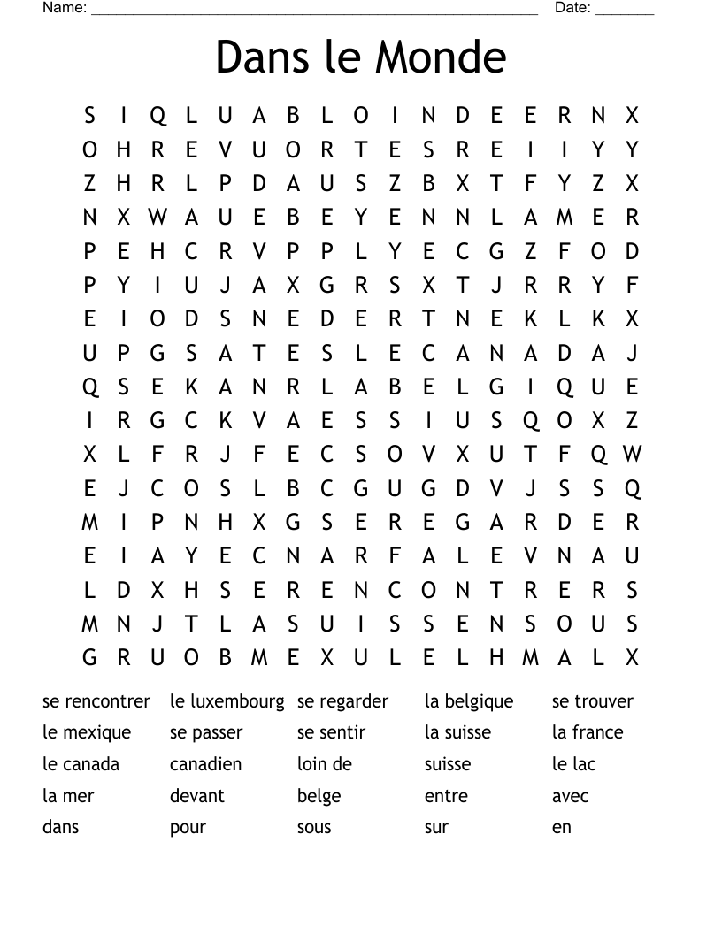 Dans le Monde Word Search
