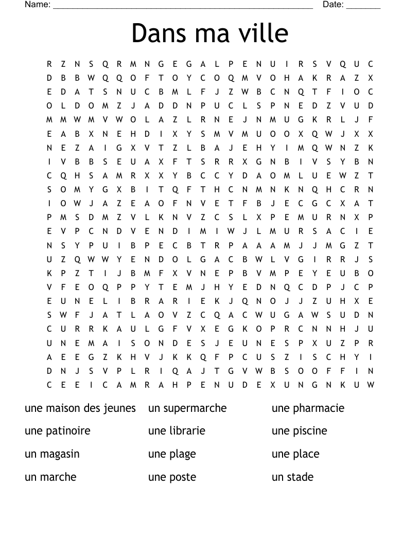 Dans ma ville Word Search