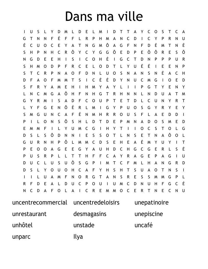 Dans ma ville Word Search
