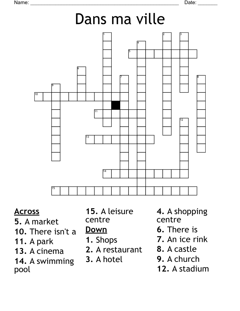 Dans ma ville Crossword