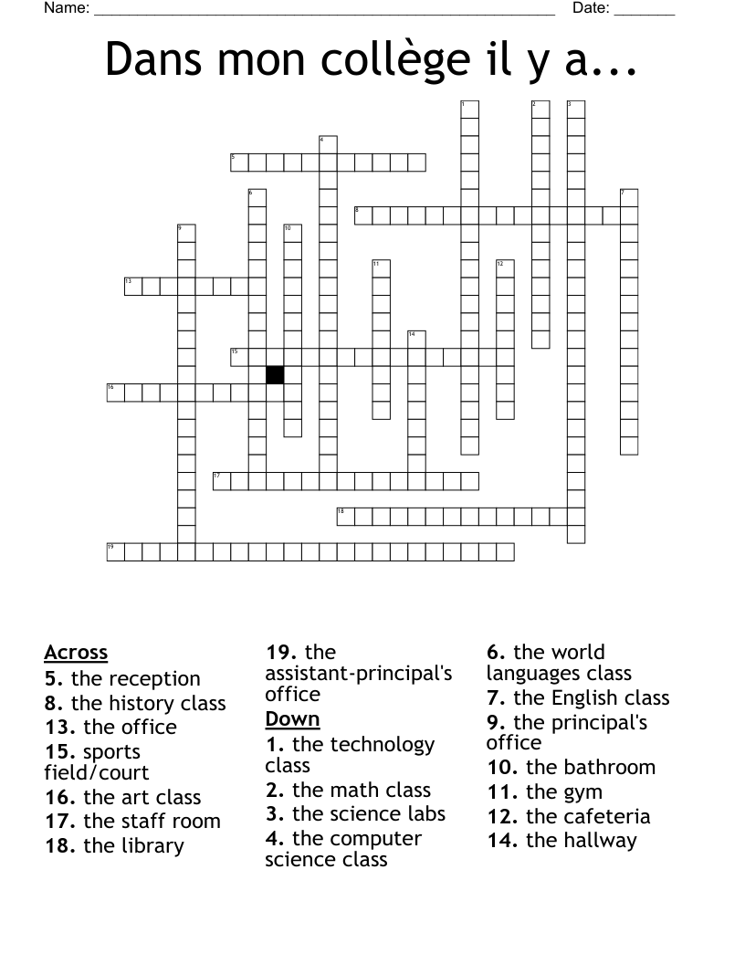 Dans mon collège il y a... Crossword