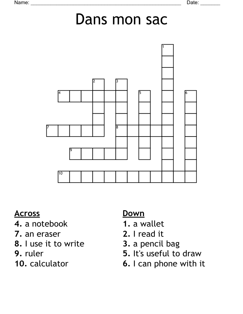 Dans mon sac Crossword