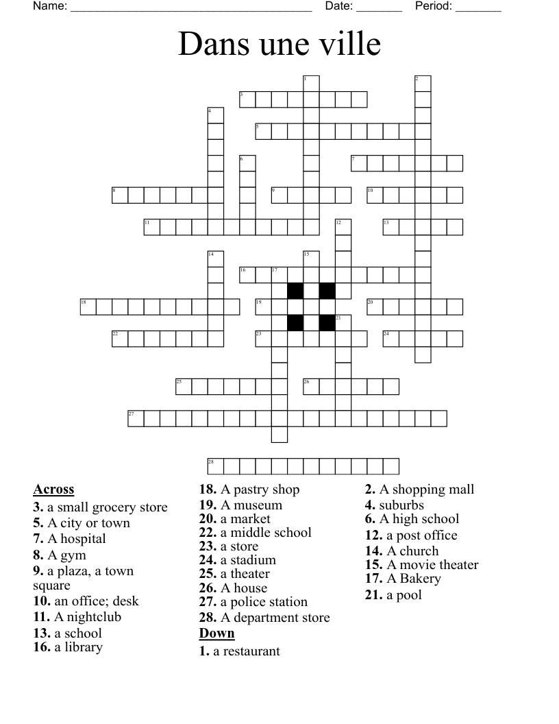 Dans une ville Crossword