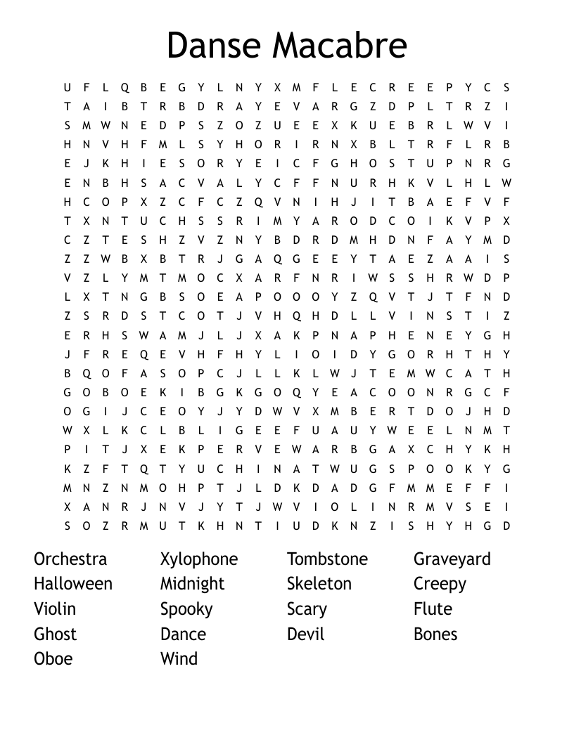 Danse Macabre Word Search