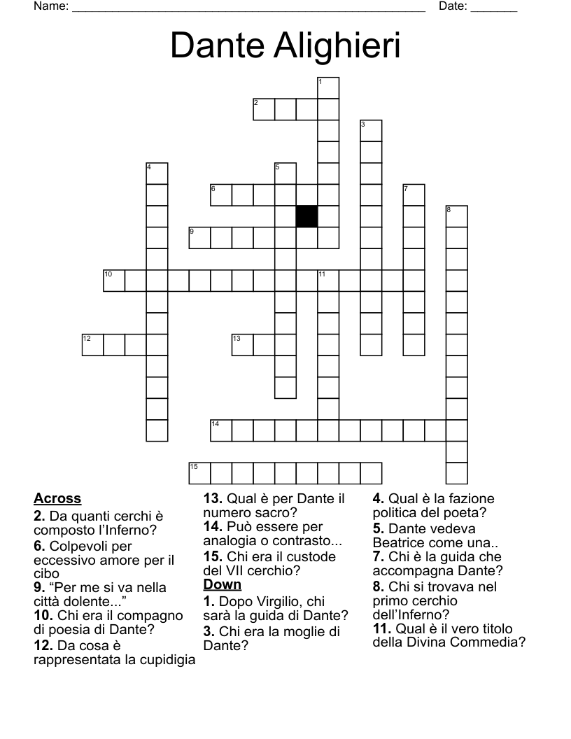 Dante Alighieri Crossword