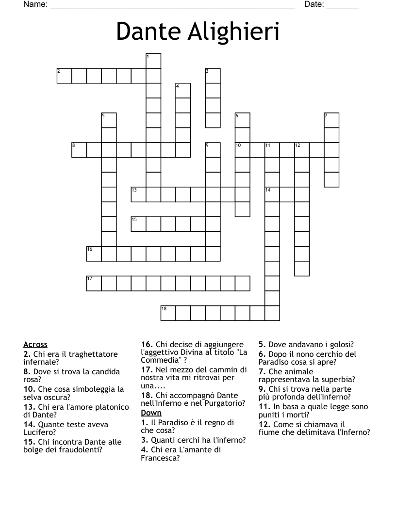 Dante Alighieri Crossword