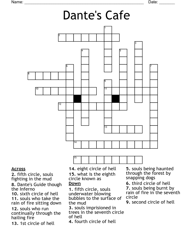 Dante's Cafe  Crossword