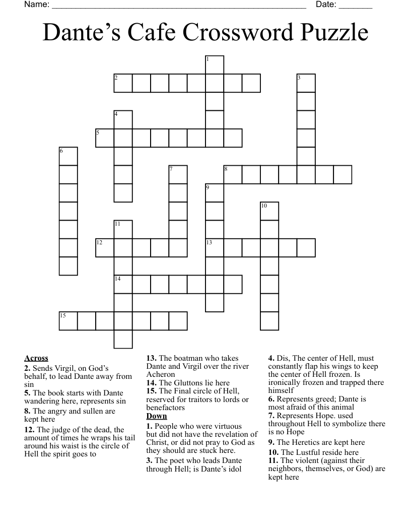 Dante’s Cafe Crossword Puzzle
