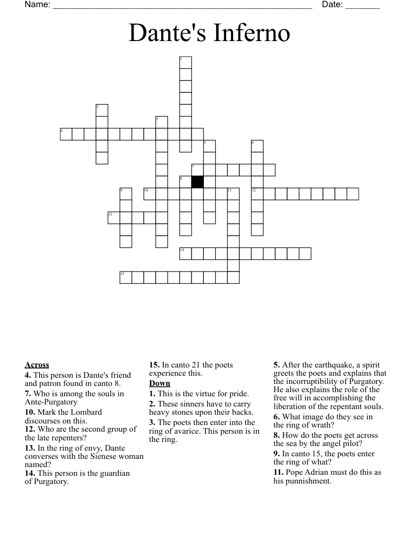 Dante's Inferno Crossword