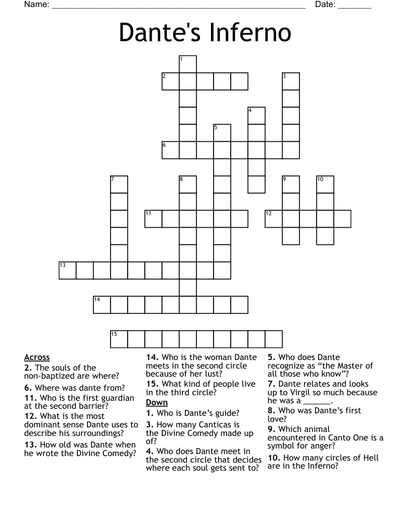Dante's Inferno Crossword