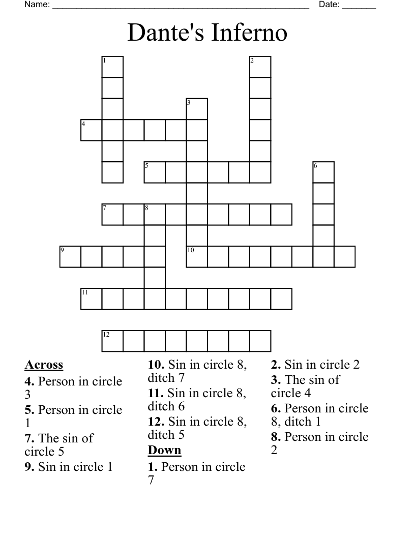Dante's Inferno Crossword
