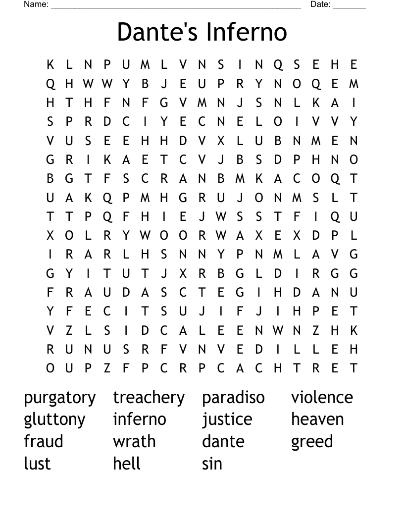 Dante's Inferno Word Search