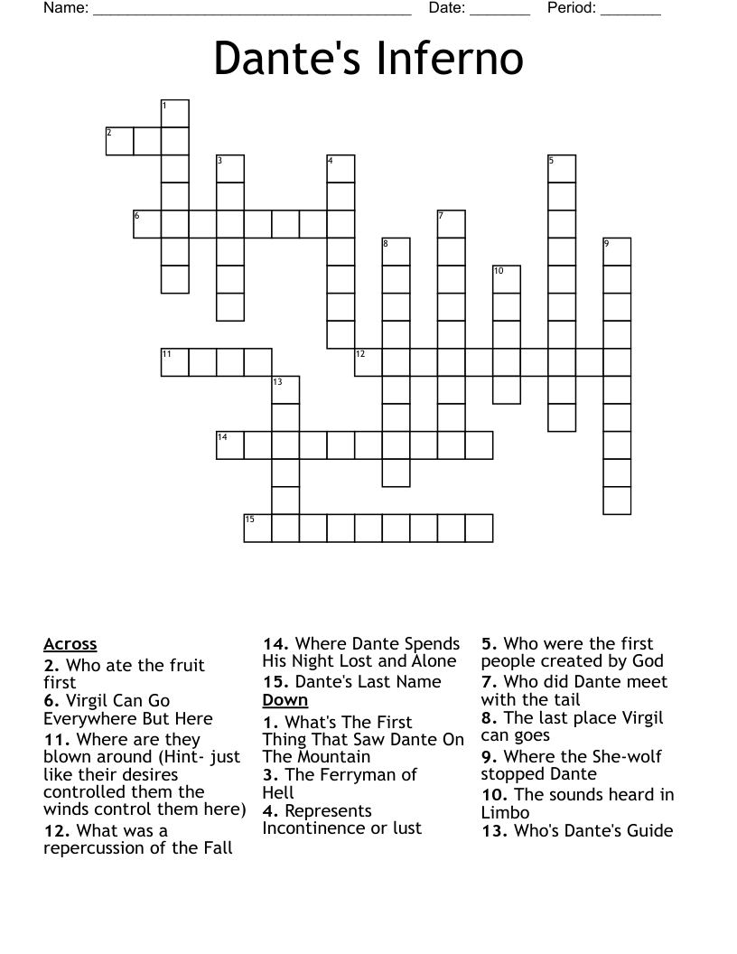 Dante's Inferno Crossword