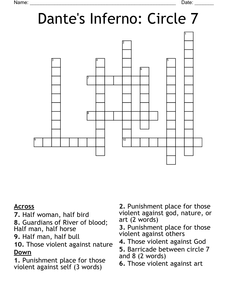 Dante's Inferno: Circle 7 Crossword