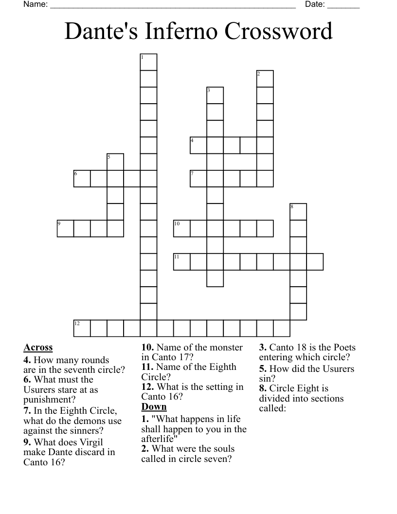 Dante's Inferno Crossword