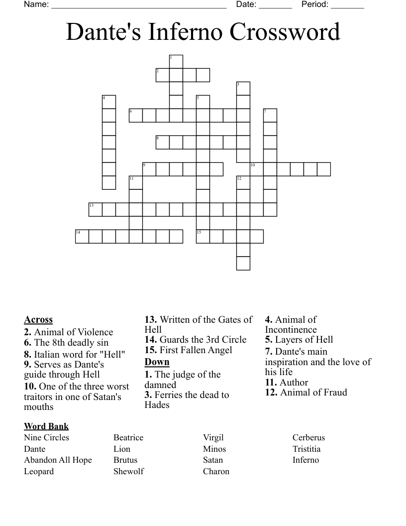 Dante's Inferno Crossword