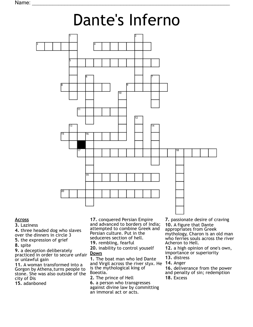 Dante's Inferno  Crossword