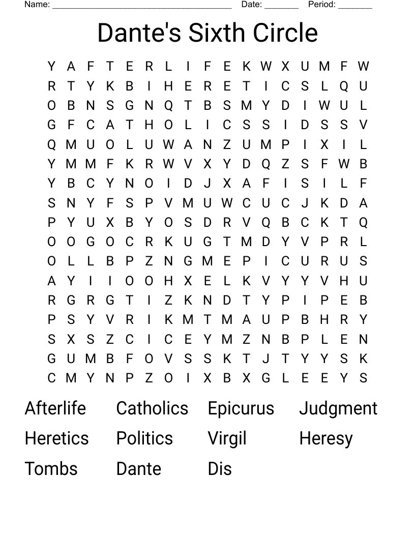 Dante's Sixth Circle  Word Search
