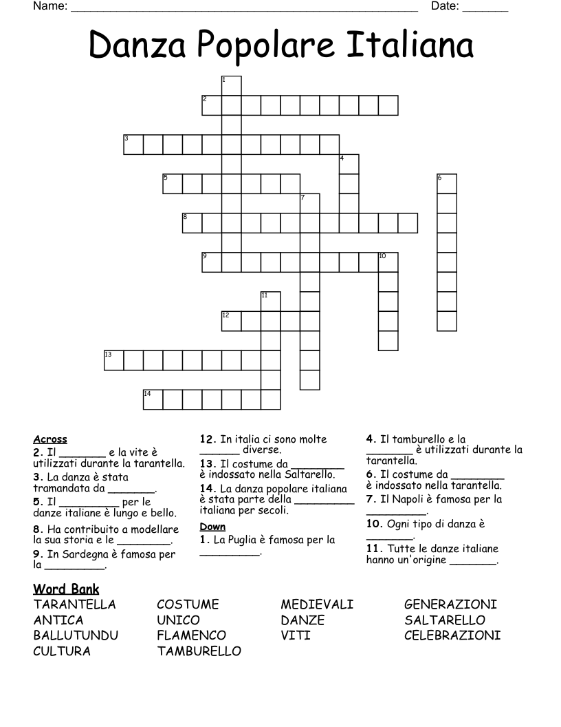 Danza Popolare Italiana Crossword