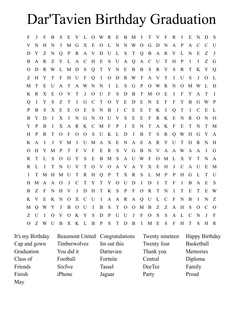 Dar'Tavien Birthday Graduation  Word Search