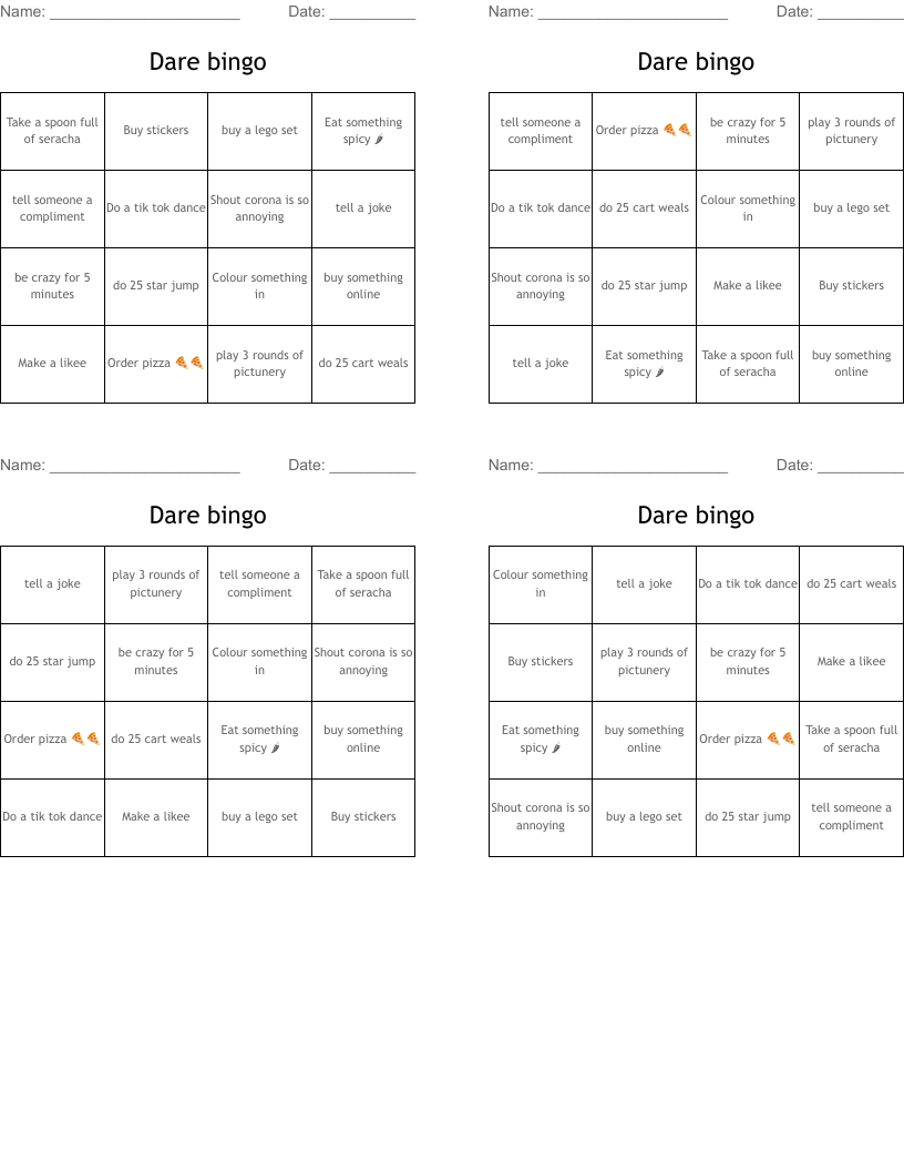 Dare bingo 