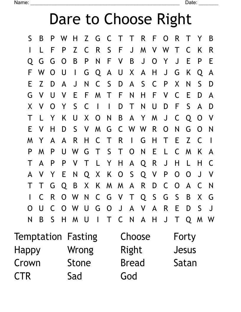 Dare to Choose Right Word Search