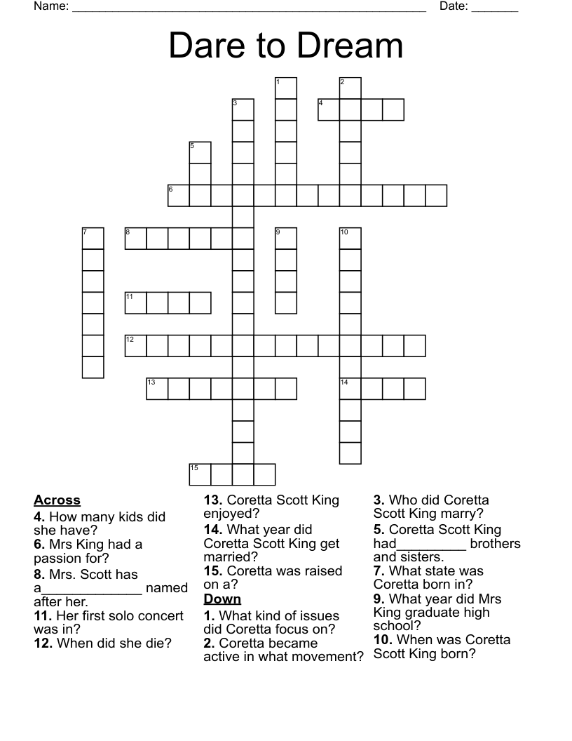 Dare to Dream  Crossword