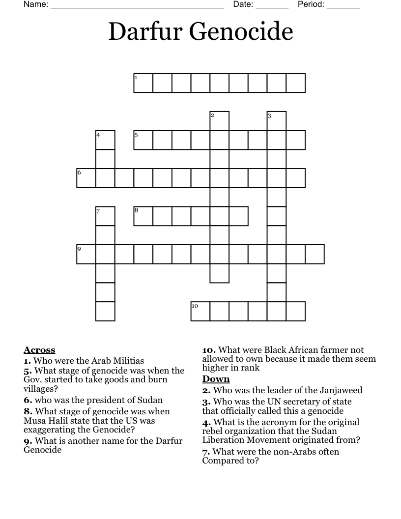 Darfur Genocide Crossword
