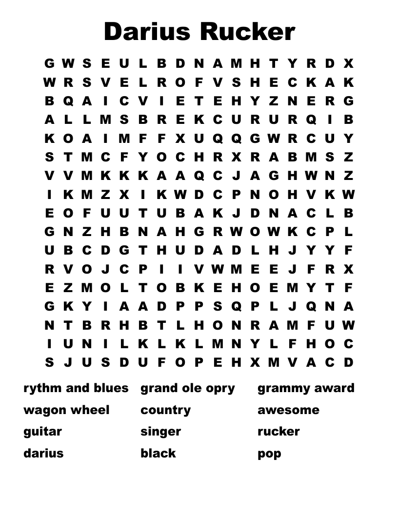 Darius Rucker Word Search