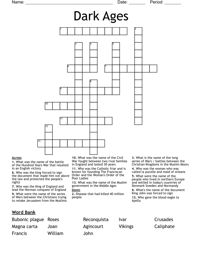 Dark Ages Crossword