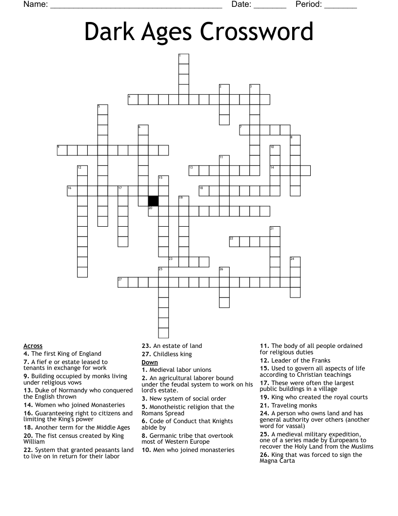 Dark Ages Crossword