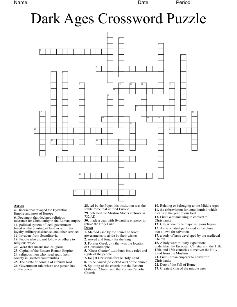 Dark Ages Crossword Puzzle