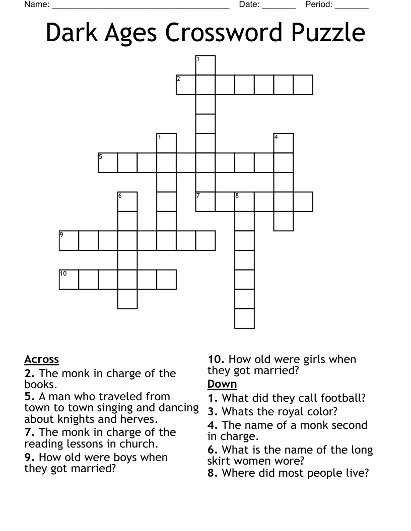 Dark Ages Crossword Puzzle