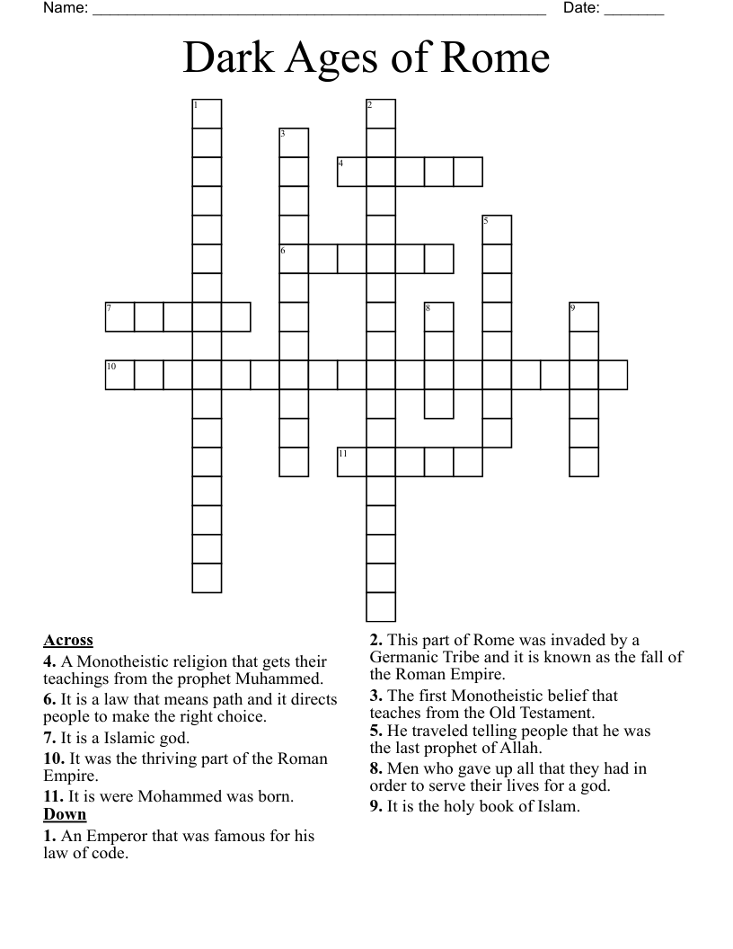 Dark Ages of Rome Crossword