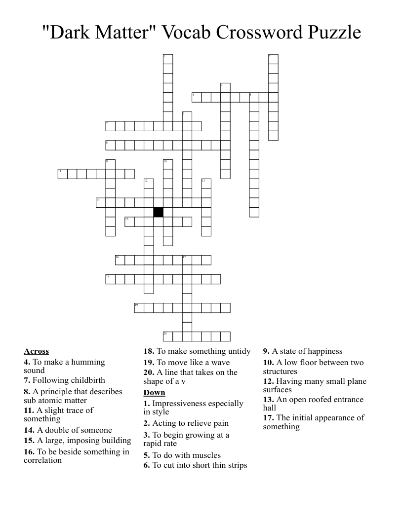 "Dark Matter" Vocab Crossword Puzzle